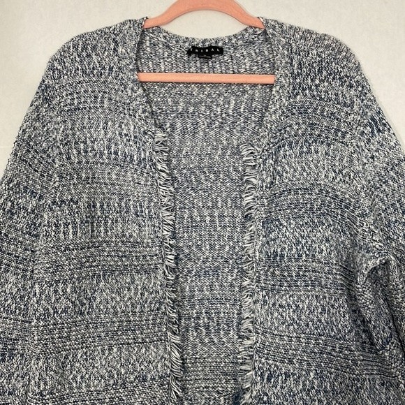 Tribal Cardigan Sweater, Soft Knit, Frayed Edge, Blue & White, XL - Picture 3 of 8